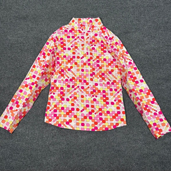 IBKUL Tops - IBKUL Womens Small Pink Orange Polka Dot Mock Neck Quarter Zip Sun Shirt Mesh